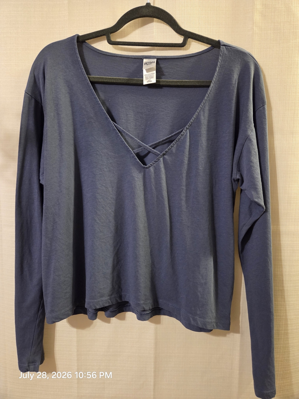 Soft V-Neck Crisscross Long-Sleeve Tee in Navy by Wild Fable